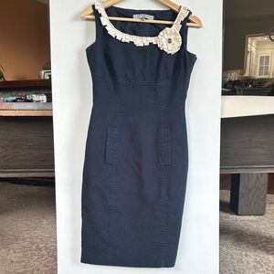 Anne Klein navy Midi Dress with Cream Floral Detail